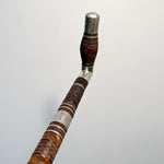 Antique Stacked Leather Cane with Nickel Plated Etching