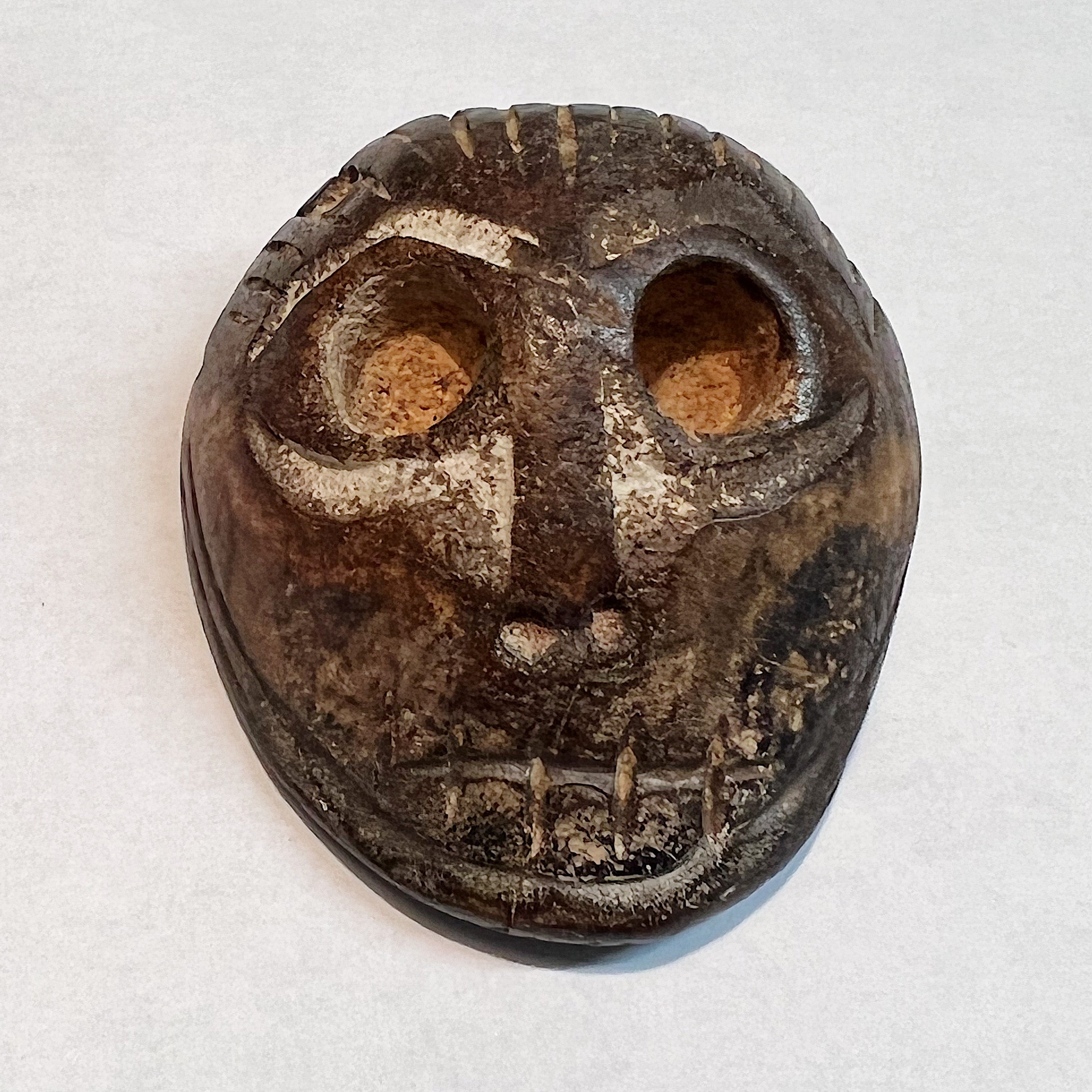 Rare Tibetan Bone Skull Amulet Sculpture - Vintage Tribal Style Skeleton Head - 2 1/4" x 2" - Spiritual Mysticism Artifact  - Rare Size