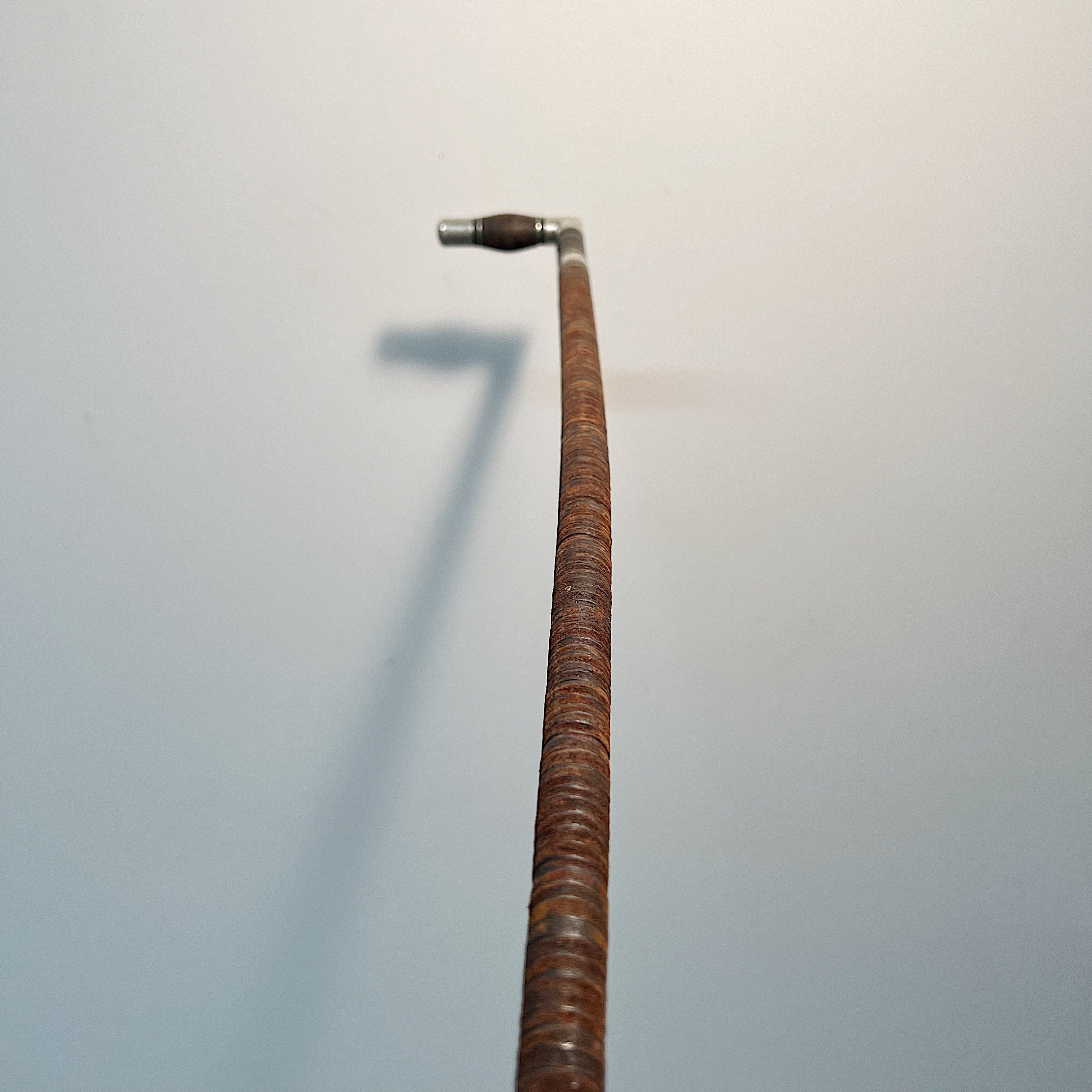 Antique Stacked Leather Cane with Nickel Plated Etching