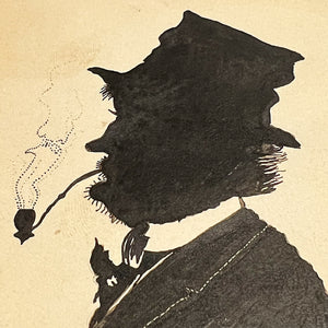 Antique Silhouette Painting of Hobo and Smoking Pipe | Early 1900s