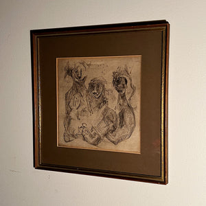 1950s Etching Of Grotesque Angry Group of People | Rare Unusual