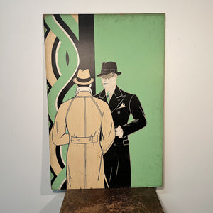 Rare 1930s Illustration Art Store Display - Art Deco Fedora Painting on Board - Antique Illustrator Artwork - Sleek Design - Peaky Blinders