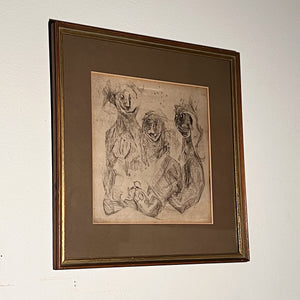 1950s Etching Of Grotesque Angry Group of People | Rare Unusual