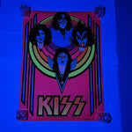 1970s Kiss Black Light Poster - Early Velvet Flocked Music Posters - Vintage Rock and Roll Wall Art - 1976 Aucoin - Gene Simmons Black light