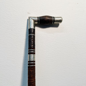 Antique Stacked Leather Cane with Nickel Plated Etching