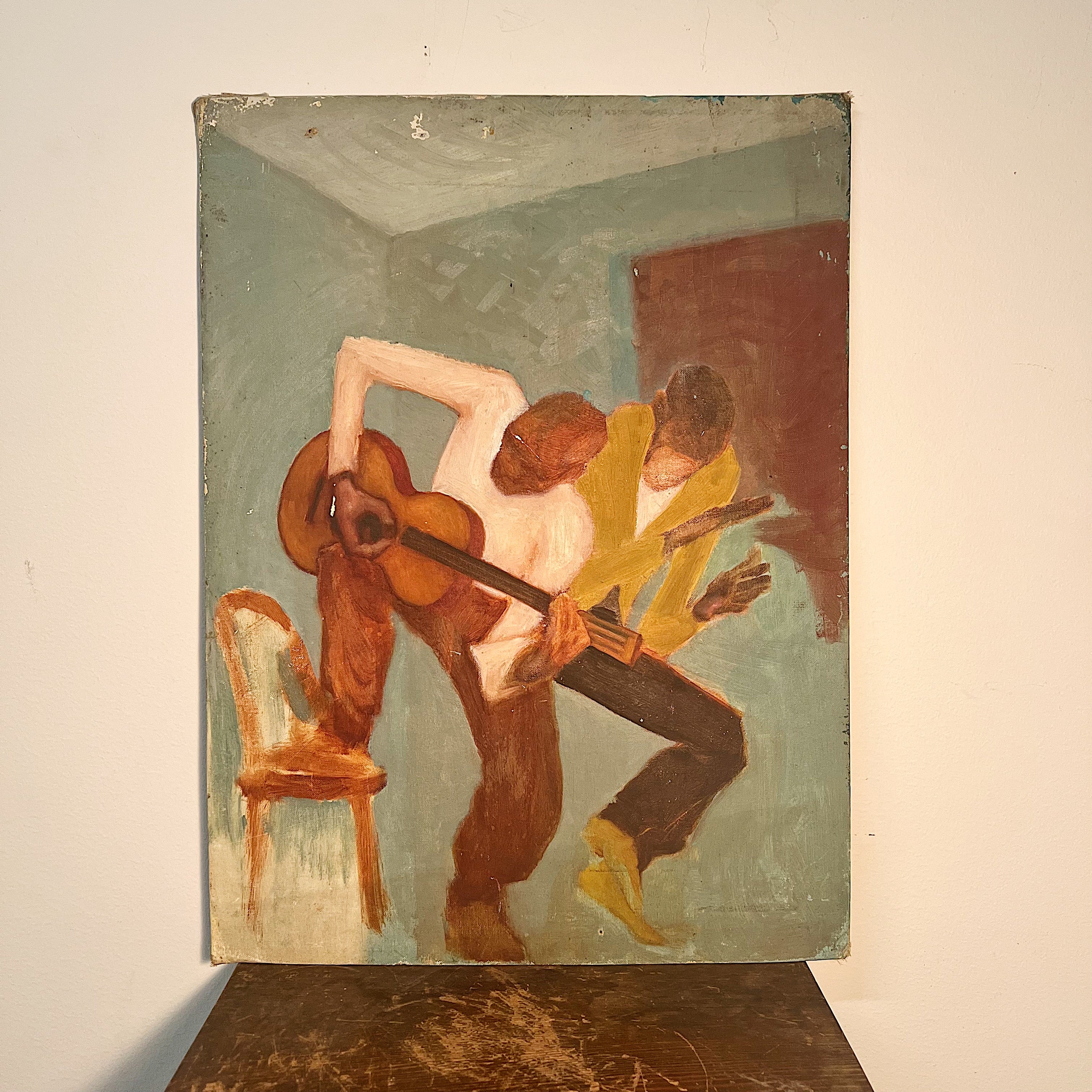 Rare1930s Harlem Renaissance Painting of Musician and Dancer - Rare WPA Era Blues Art- New York Historical Artwork - Robert Johnson Oil on Board