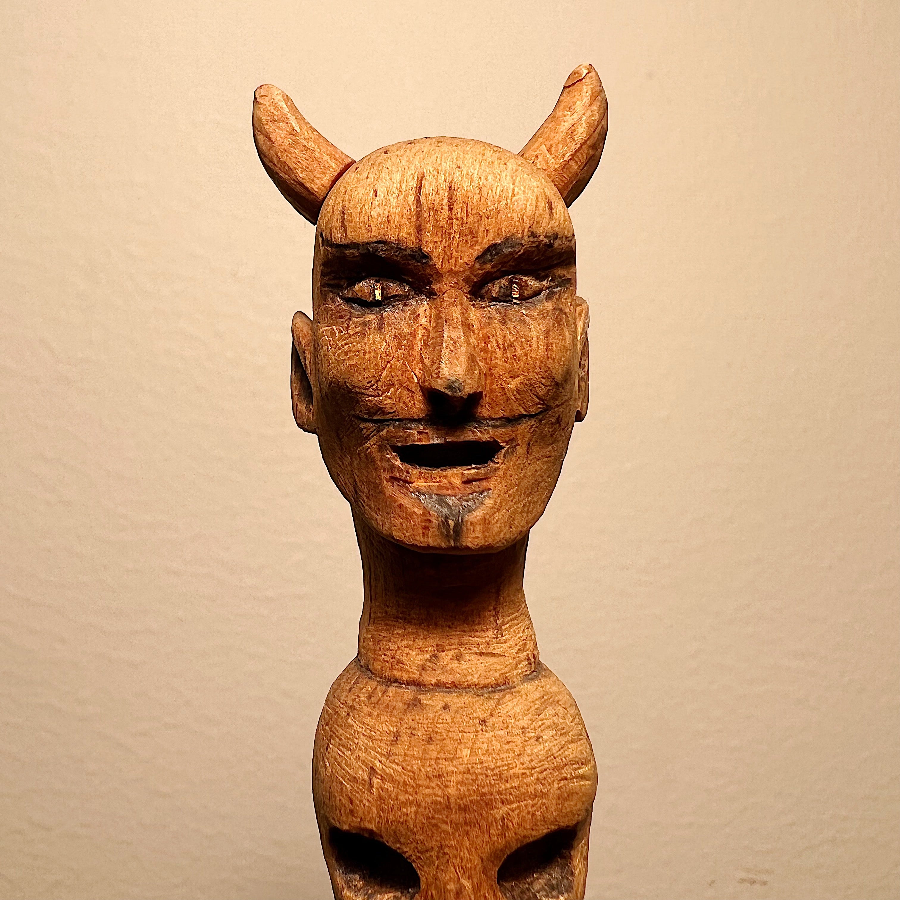 1940s Folk Art Wood Carving of Evil Totem | Macabre Antique