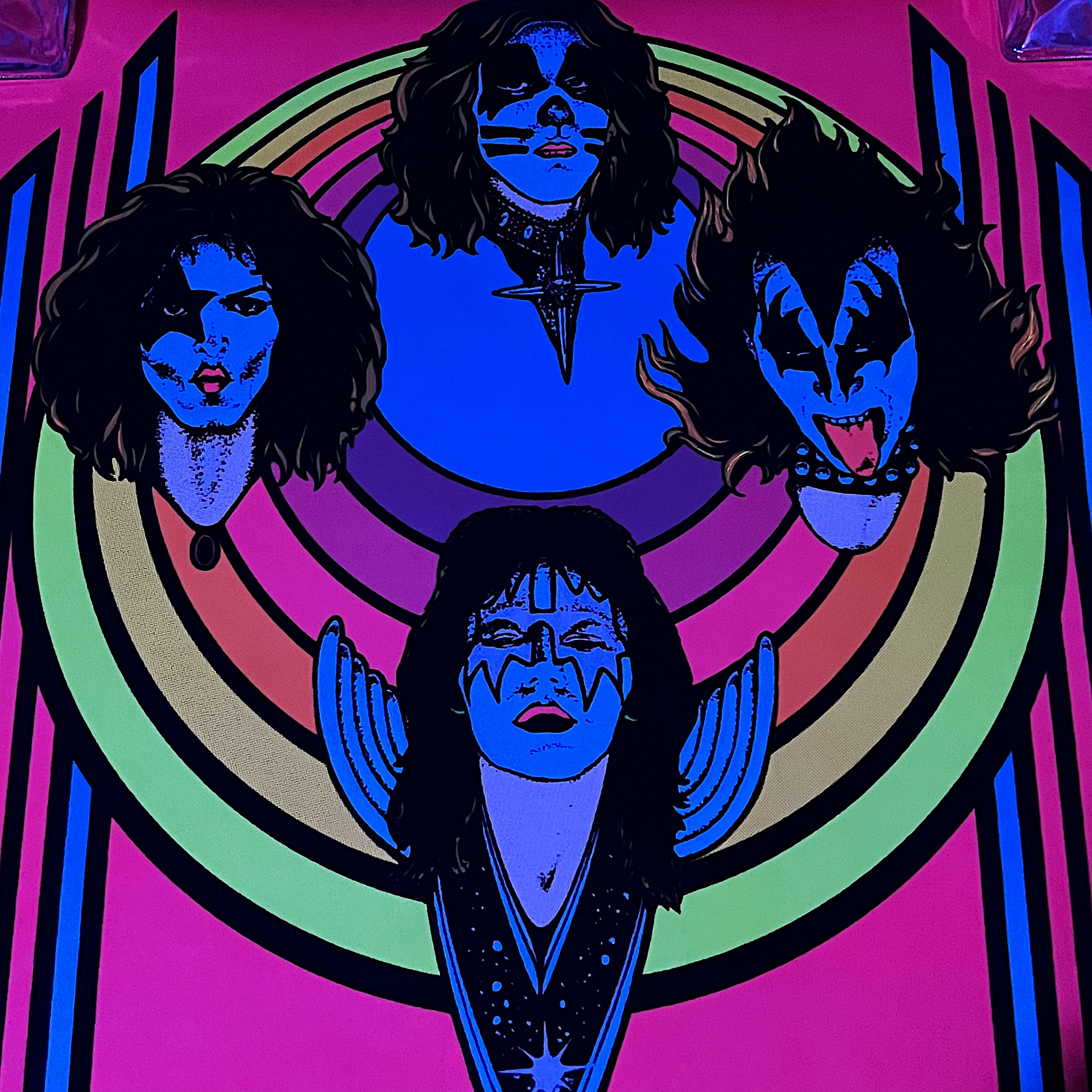 1970s Kiss Black Light Poster with Early Velvet Flocking