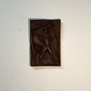 1940s Folk Art Plaque Carving of Miner | Signed L. Faux