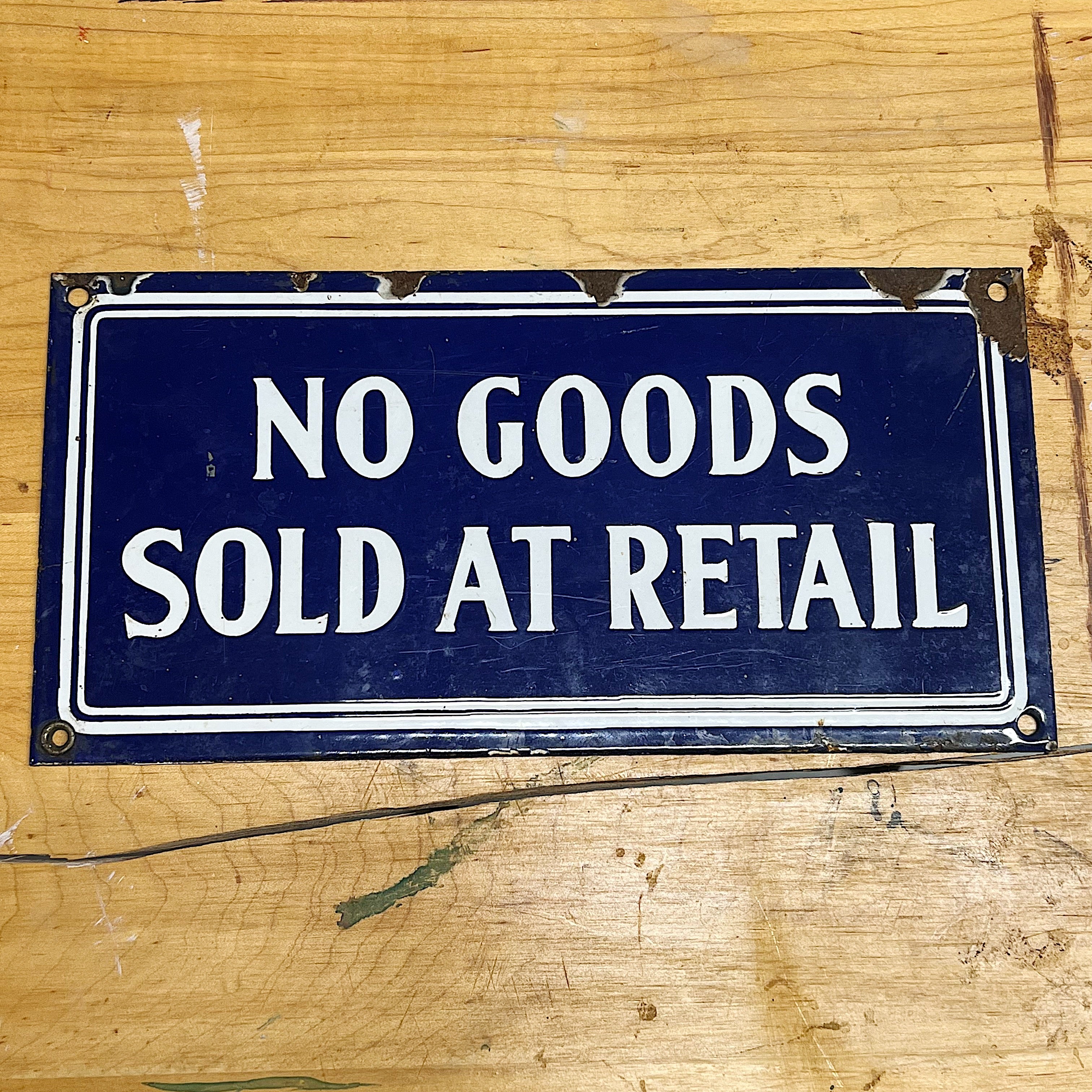 Antique Blue Enamel Merchant Sign | No Goods Sold at Retail  Rare