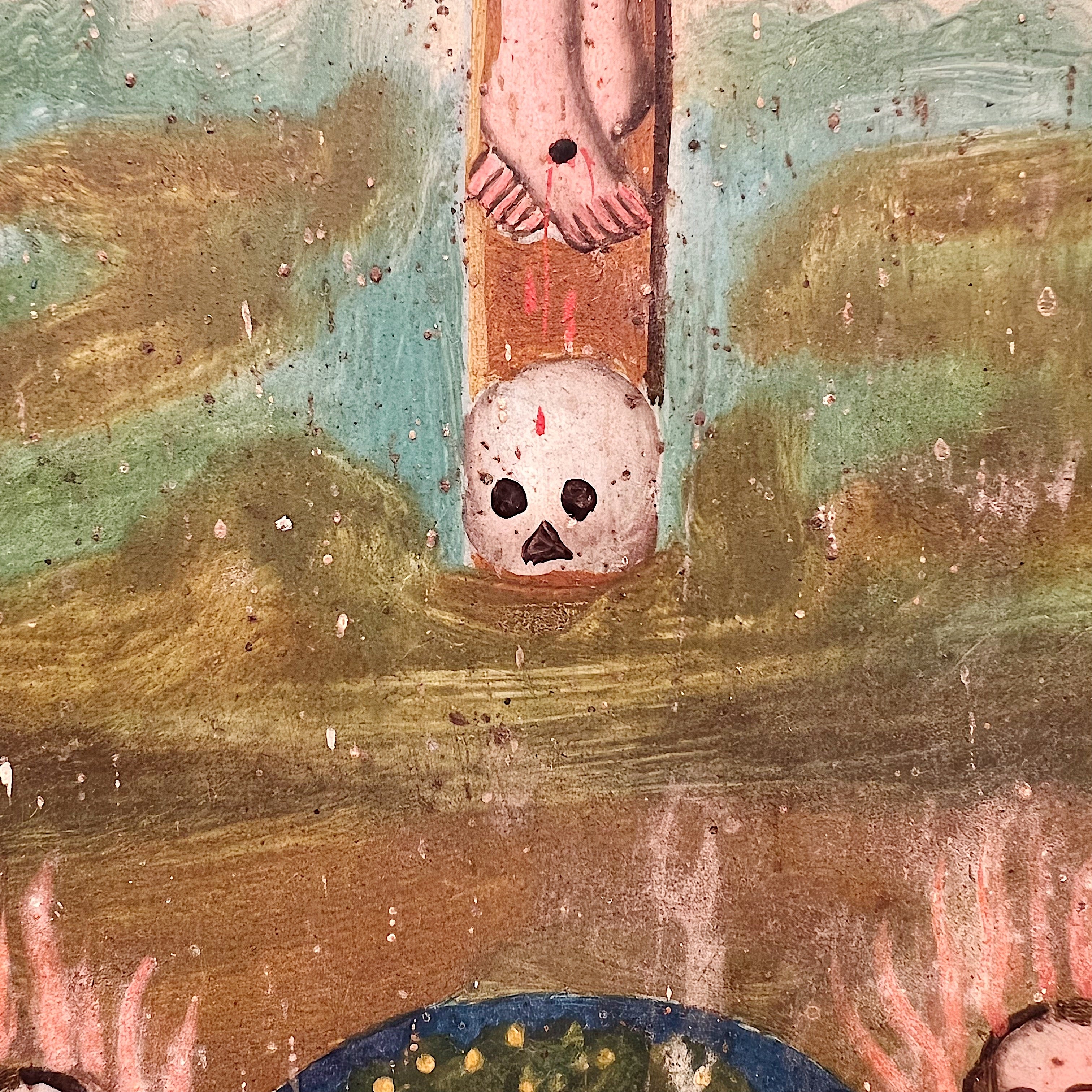 Rare Antique Tin Retablo of Cross of Souls | Las Animas Solas