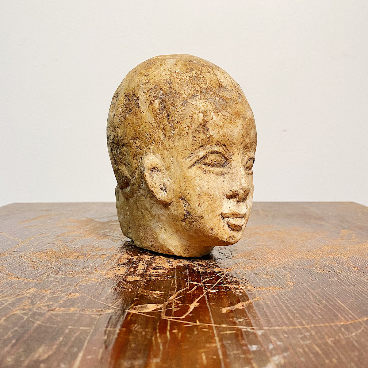 Folk Art Stone Head Sculpture with Unusual Shape – Mad Van Antiques