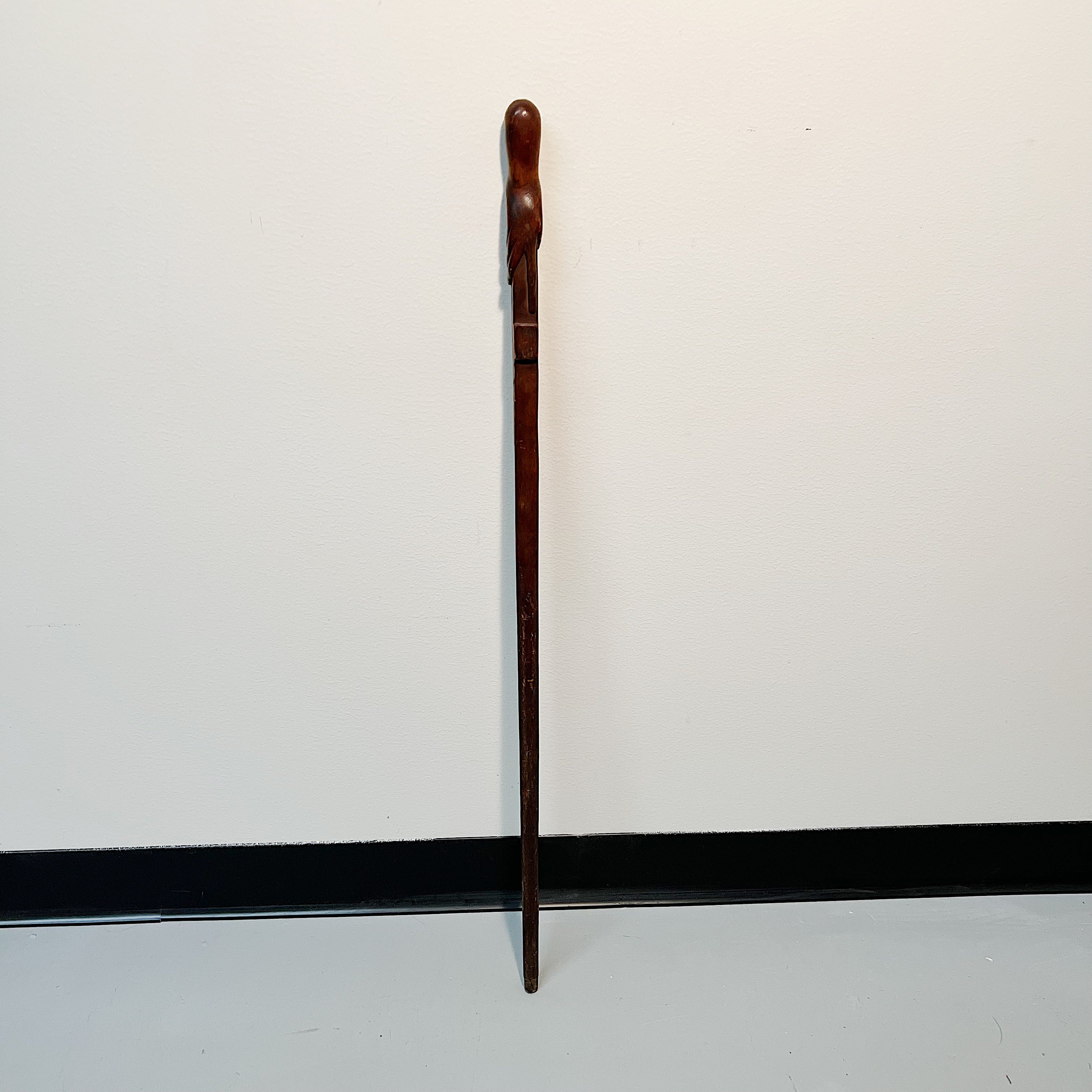 Rare Antique Folk Art Walking Cane of Carved Hand Grasping the Stick - Unusual Elongated Finger - Rare Turn of the Century Wood Carving