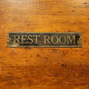 Antique Rest Room Sign with Patina - Early 1900s - Brass Wall Mount Signs - Vintage Interior Design - Old Hotel Artifact? - Rare Cool Decor