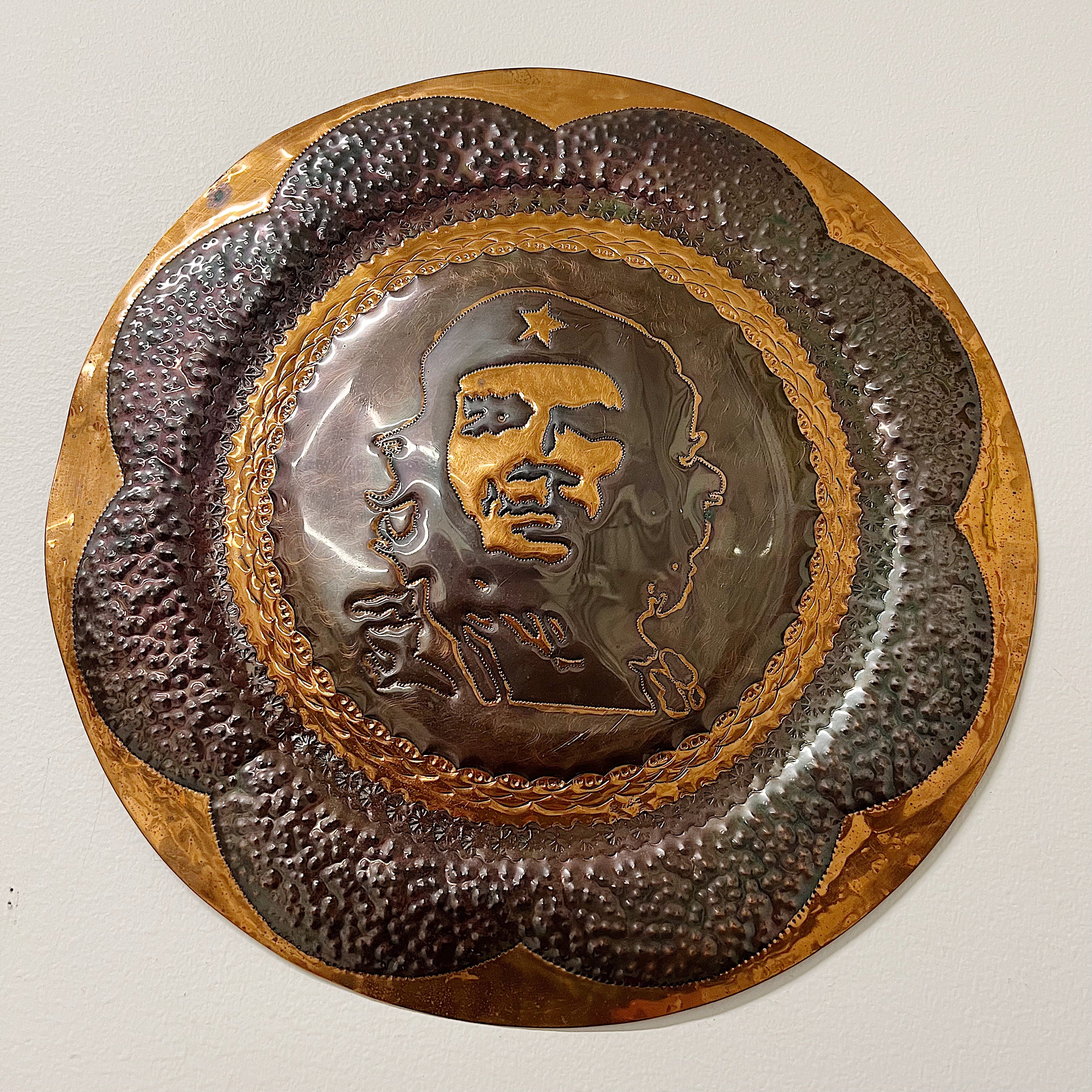1970s Che Guevara Copper Relief Plaque - Vintage Counter Culture Artwork - Riveted Signed Metal Reliefs - Rare Counterculture Sculptures