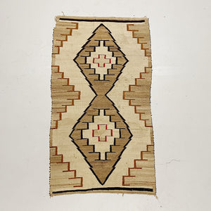 Rare Antique Navajo Rug with Red Crosses and Geometric Design - 1920s - Double Sided Beige - 60 x 34 - Authentic Textile Art - Rare Wall Hanger