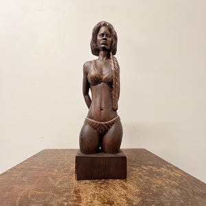 African American 1940s Folk Art Wood Sculpture of Woman in Bikini - Signed L. Hernandez - Vintage Art Sculptures - Rare Artwork - Mid Century - Outsider