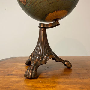 Base of Antique Johnston Desk Globe on Ornate Cast Iron Base - 8" International Spherical - Claw Feet - W. & A.K.- Victorian Decor 