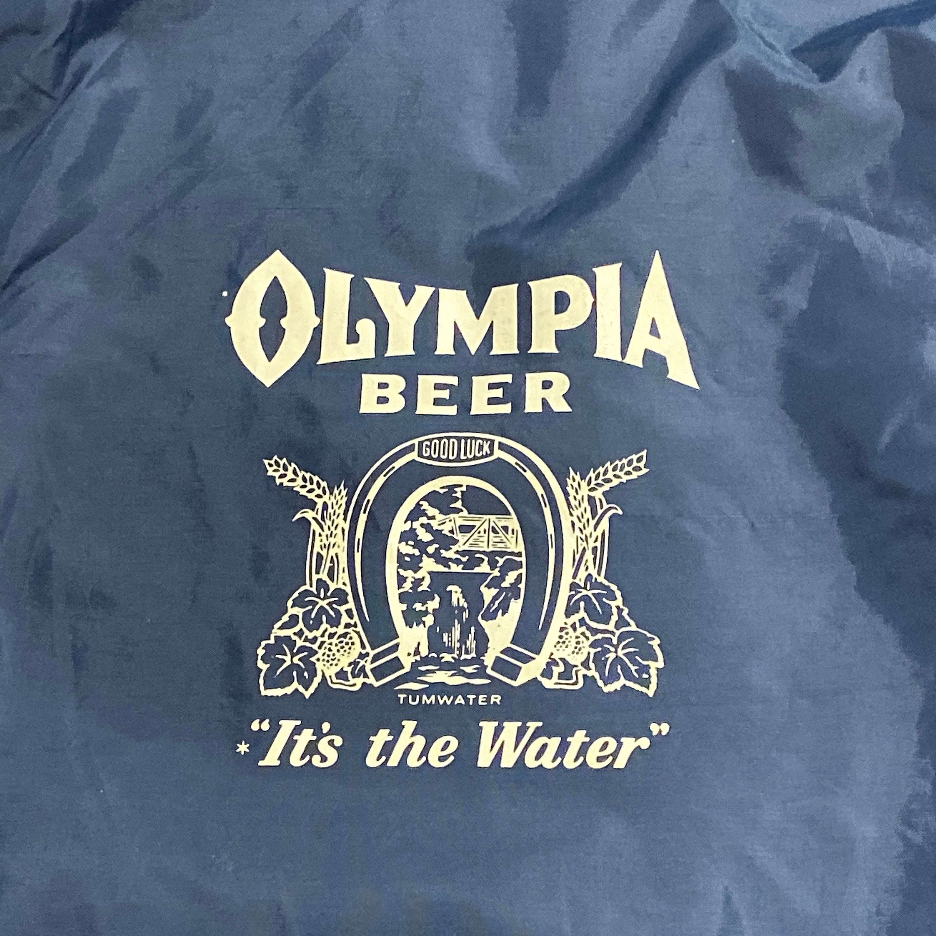 Vintage Olympia Beer Jacket - XL - 1970s -  Navy Blue - Windbreaker Delivery Snap Coat - Jo-Lock Tag - Hipster Brewerianna
