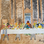 Outside Art Painting on Cardboard of Last Supper Signed Ray