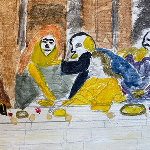 Outside Art Painting on Cardboard of Last Supper Signed Ray