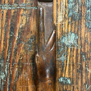 Elongated Finger of Antique Folk Art Walking Cane of Carved Hand Grasping the Stick - Unusual Elongated Finger - Rare Turn of the Century Wood Carving