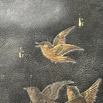 Antique Leather Artwork of Hawk and Birds within Landscape