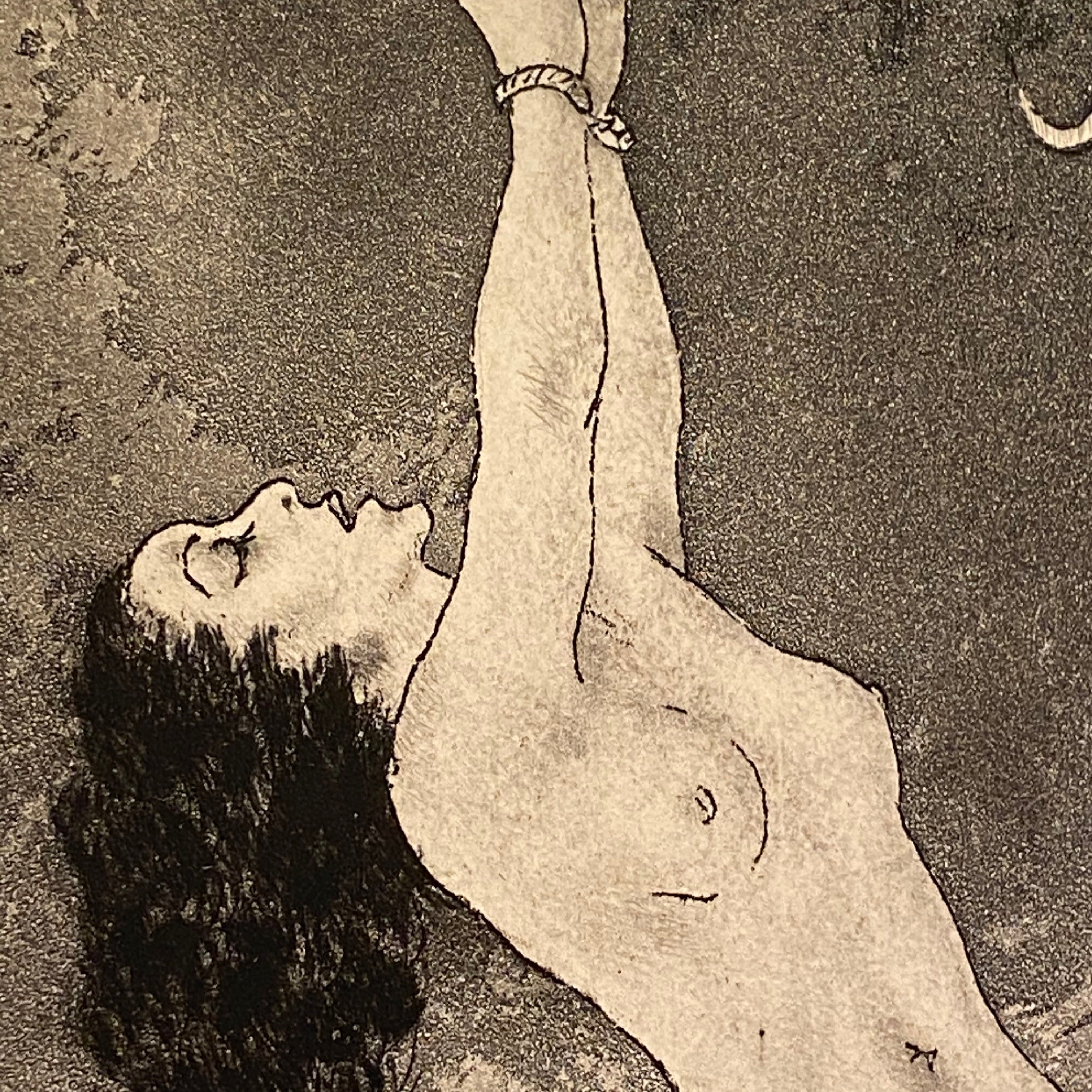 Nude Woman in Edouard Chimot Etching of Woman in Bondage - 1920s - Role Reversal - Rare French Print - Drawings - Risque Underground Art  - Bondage