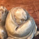 Chinese Jade Sculpture of Foo Dog and Sleeping Man - Carving on Wood - Antique Asian Art - Nephrite Jade