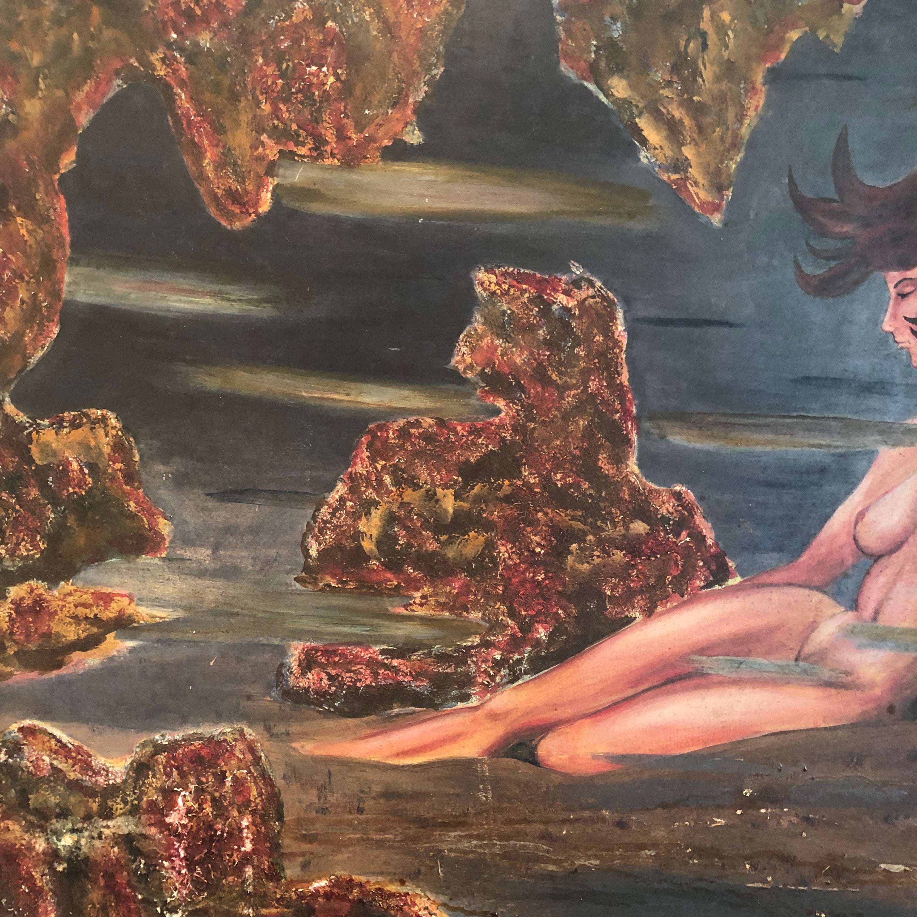 Vintage Surreal Nude Mixed Media Painting | Local Only