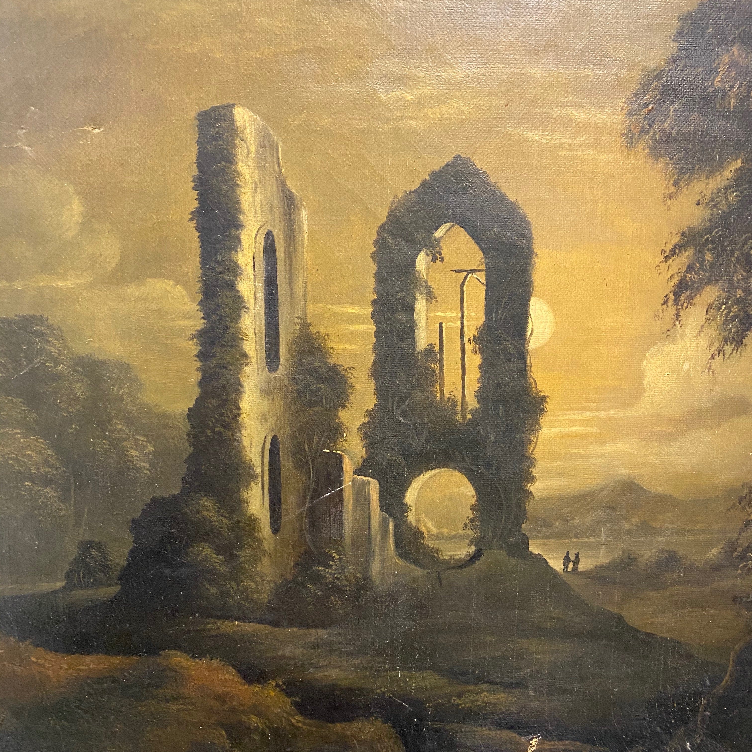 Gothic Oil Painting of Haunting Ruins | 19th Century Regionalist Art - M.E. Farr