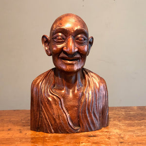 Chinese Wood Bust of Old Man - Turn of the Century - Antique Ornate Sculpture - Rare Asian Carving - Mystery Artist 