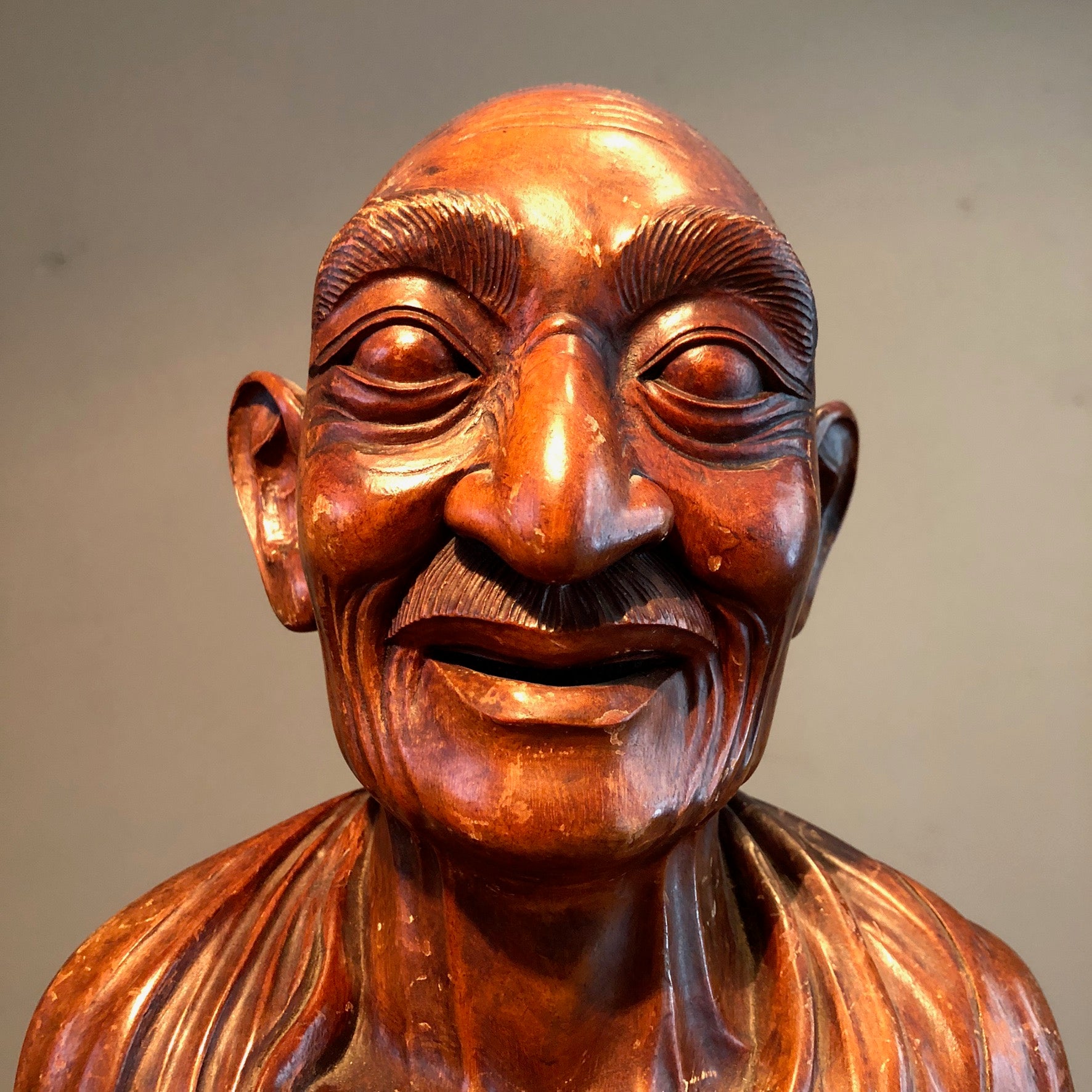 Chinese Wood Bust of Old Man | Turn of the Century