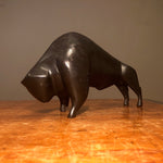 Modernist Bronze Bull Sculpture - Mystery Artist - 1950s - Rare Modern Decor - Vintage Industrial Prop - Mid Century Design