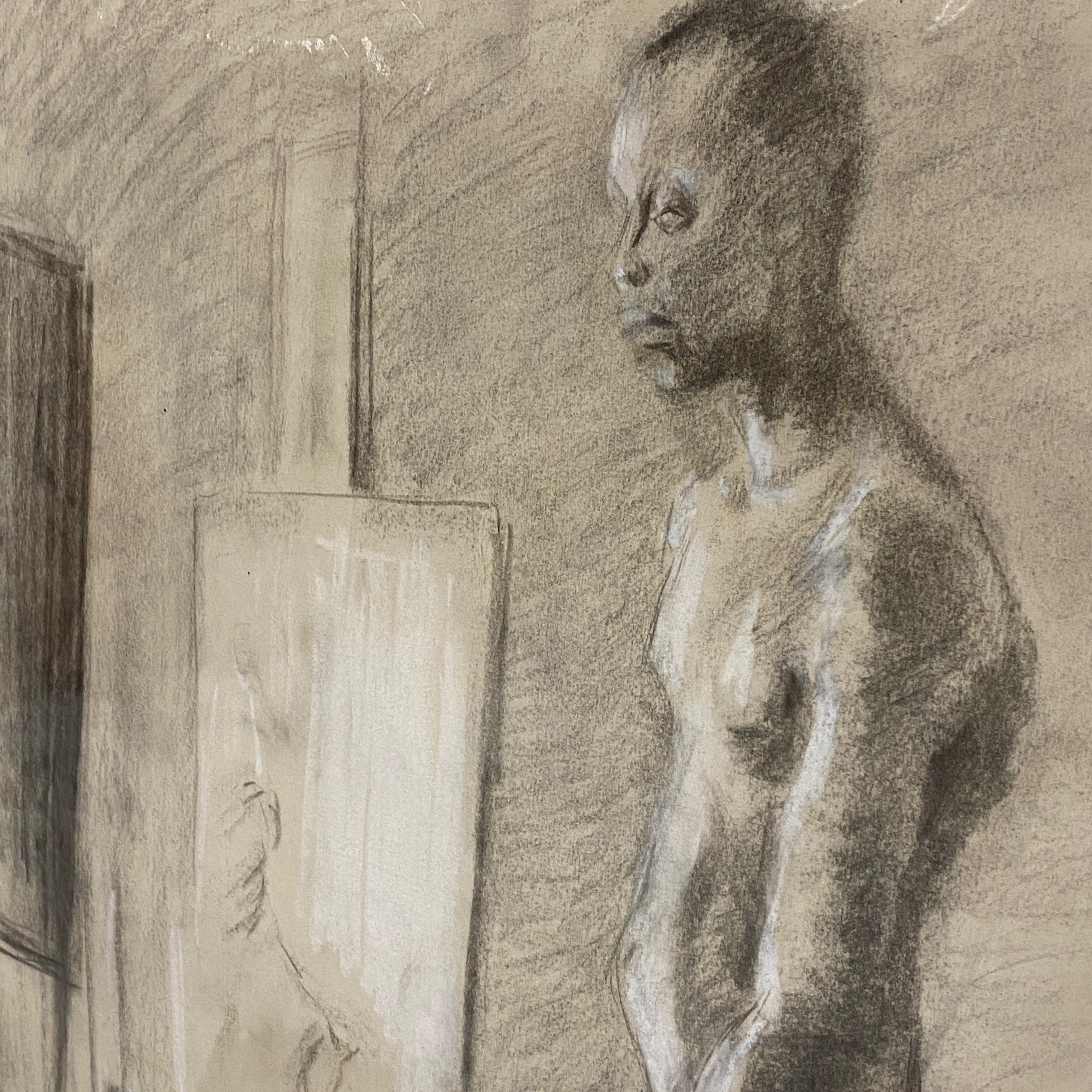 African American Charcoal Drawing from 1970s