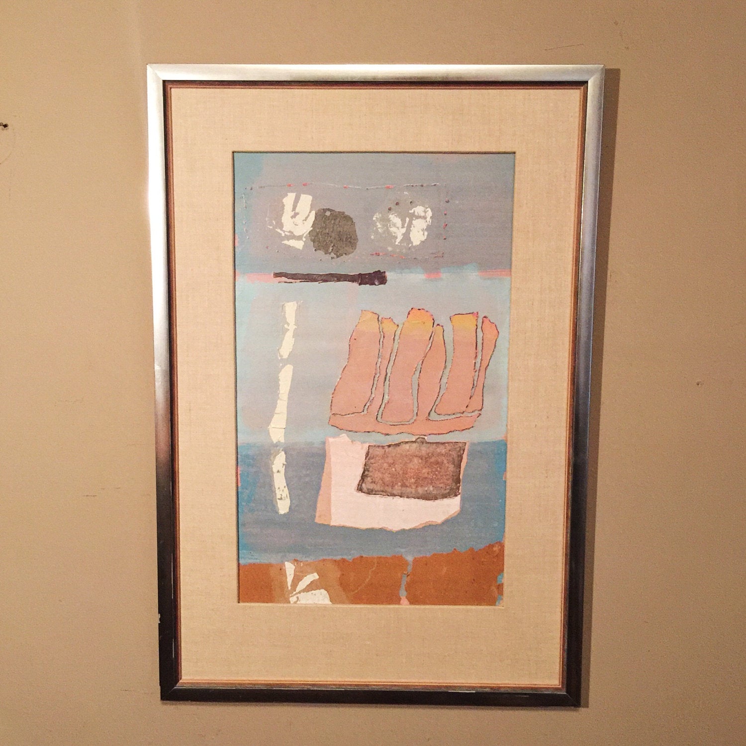 Fred Laros Collage Art Piece - 1970s - Kraushaar Galleries Provenance - New York City - Abstract - Modernism - Listed Artist - Framed
