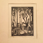 E.M. Washington Woodcut Print - Pandanas Tree - Tropical - Art Scam - Signed and dated 1935