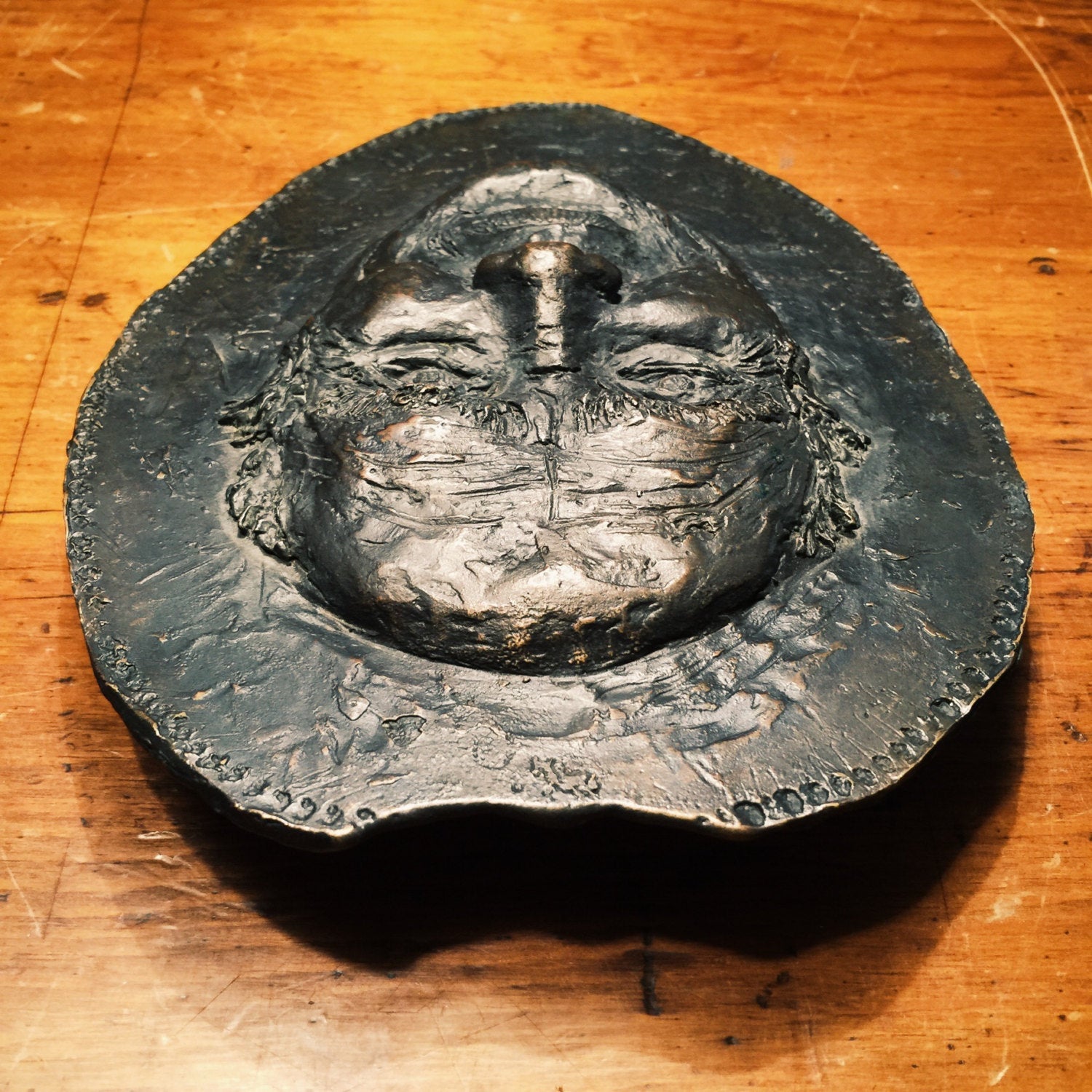 Creepy Metal Head Face Sculpture - Death Mask? - Vintage - Plate - Emblem - Halloween - Macabre
