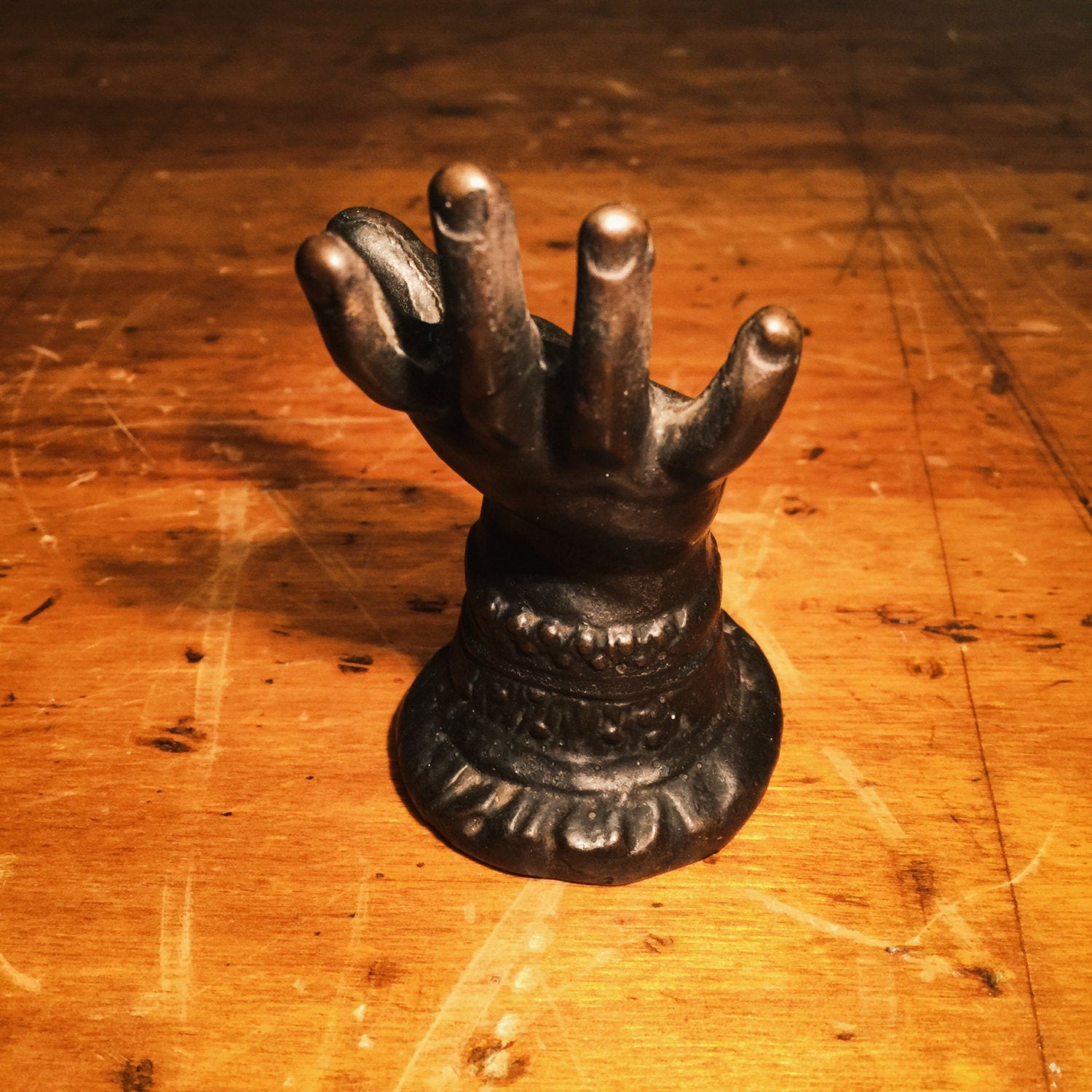Rare Victorian Paperweight of a Creepy Hand - Cast Iron - Turn of the Century - Ornate Base - Antique - Unusual - Bizarre - Figural