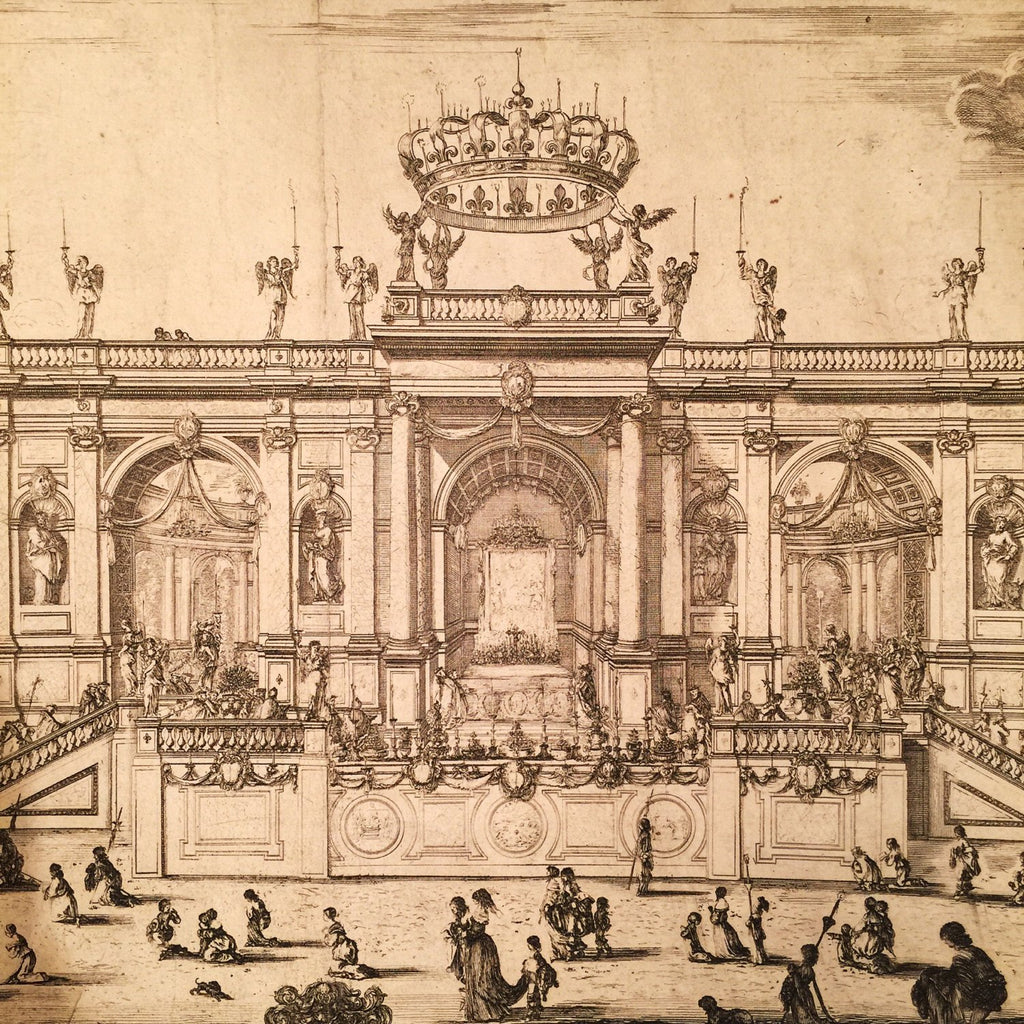Stefano Della Bella Engraving Print - Le Reposoir du Saint Sacrament - 1648 - Rare - Old Master - Corpus Christi Day - Palais Royale - Paris
