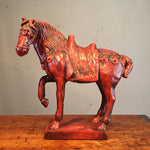 Large Tang Style Ceramic Horse Sculpture - Red Lacquer - Detailed - 1960s? - Chinese - Pottery