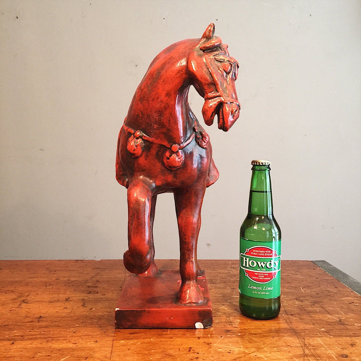 Large Tang Style Ceramic Horse Sculpture - Red Lacquer - Detailed - 1960s? - Chinese - Pottery