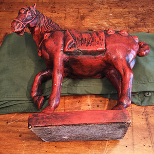 Large Tang Style Ceramic Horse Sculpture - Red Lacquer - Detailed - 1960s? - Chinese - Pottery