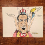 Vintage Counter Culture Drawing of Nixon Agnew - Signed J. Cecko? - Mystery Artist - 1970s - Underground Art - Superhero Costumes - Unframed