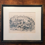 Albert Robida Print of Carcassonne - Signed in Plate - French Illustrator - Steampunk influencer - Hotel de la Cite - Framed - Rare