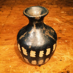 Vintage Art Pottery Vessel - Signed Brooks - Black and White - Skeleton Teeth - Gun metal glaze