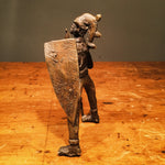 Vintage Bronze Warrior Sculpture - 1960s? - Mystery Artist - Bizarre - Spear - Joker - Shield