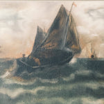 Nautical Painting of Battle at Sea - Pastel? - Mystery Artist - Vintage