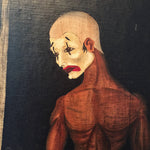 Vintage Creepy Painting of Clown Mime - Signed - 1950s? - Mystery Artist - Morbid Painting - Oil on Canvas Board - The Crow - Outside Art