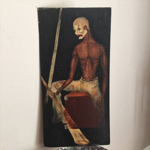 Vintage Creepy Painting of Clown Mime - Signed - 1950s? - Mystery Artist - Morbid Painting - Oil on Canvas Board - The Crow - Outside Art